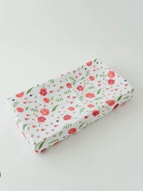 Floral Cotton Changing Pad Cover - White with Coral Floral Print